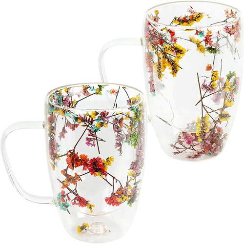 Чашка с двойным дном 450мл стекло с цветами