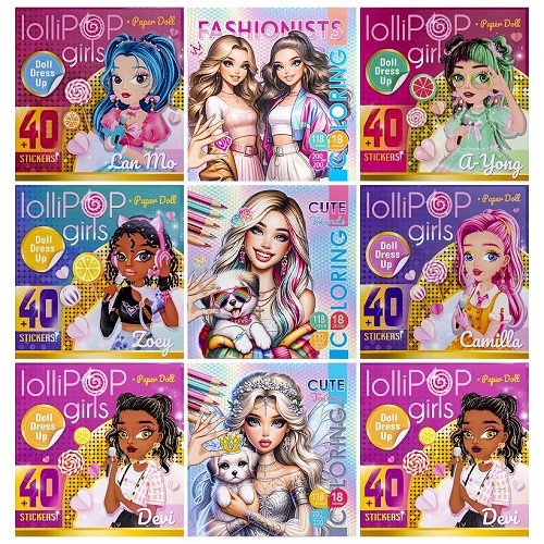 Раскраска "LolliPOP girls - для девочек" 200*200мм с наклейками, 8 листов