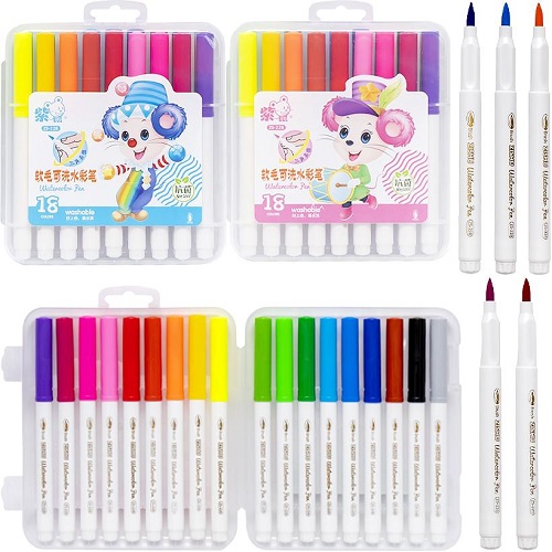 Фломастер - пензлик 18 кольорів "Water color pen" у пластиковому боксі