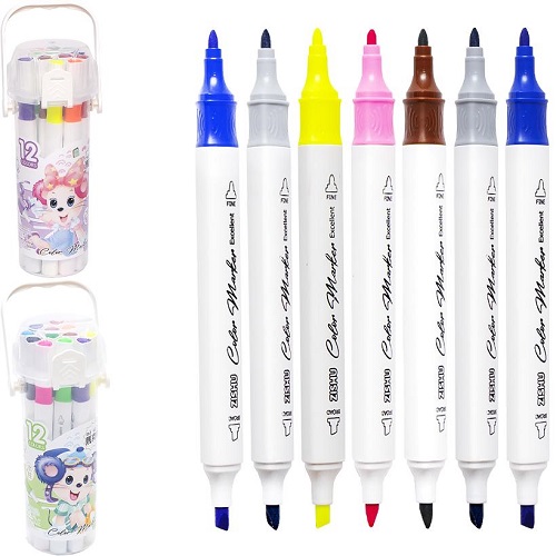 Набір маркерів для малювання 12 кольорів кошений/круглий наконечник у пластиковому боксі.