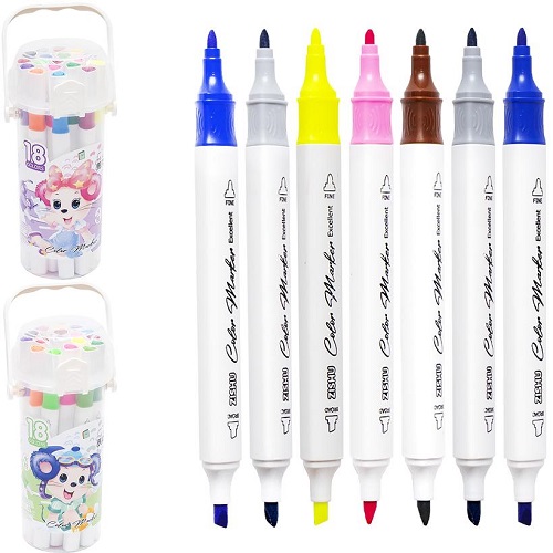 Набір маркерів для малювання 18 кольорів кошений/круглий наконечник у пластиковому боксі.