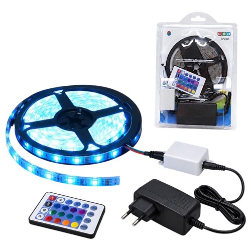 Гірлянда світлодіодна стрічка 5м 300LED RGB мультиколір з пультом та адаптером