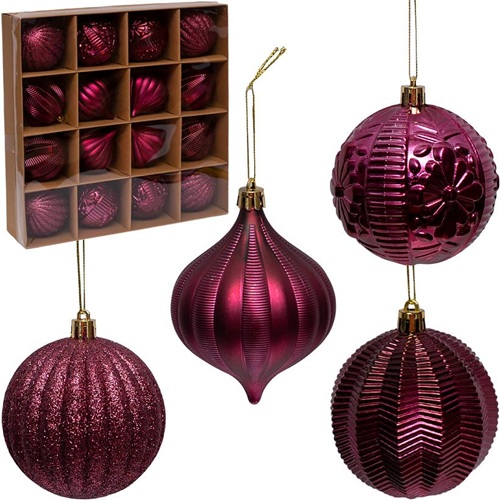 Набор шаров 16шт Ø8см Темно-малиновый