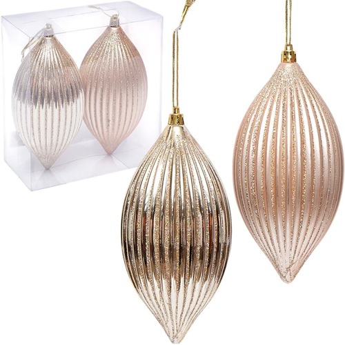 Набор елочных игрушек 2шт "Шампань" 16*8см c глиттером "золото"