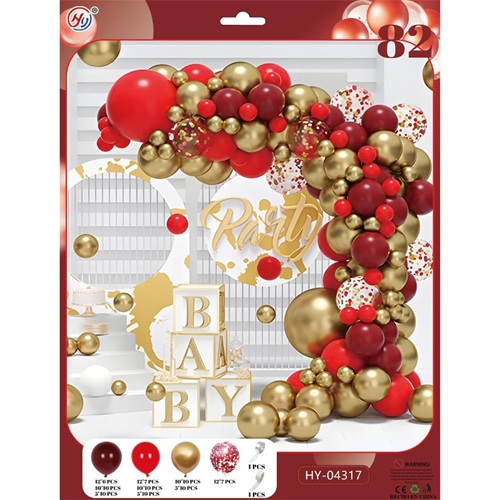 Набор воздушных шаров 82шт для создания фотозоны - арки "бордо-красный-золото"