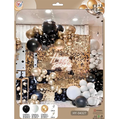 Набор воздушных шаров 82шт для создания фотозоны - арки "черный-белый-золото"