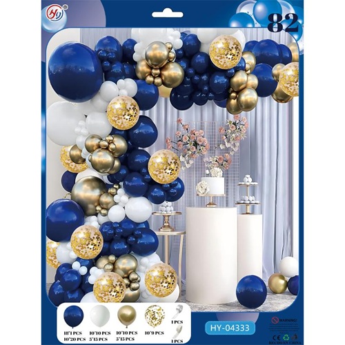 Набор воздушных шаров 82шт для создания фотозоны - арки "синий-белый-золотой"