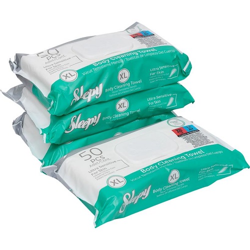 Влажные полотенца (сухой душ) Body Cleaning Towel XL 50шт клапан ТМ SLEEPY 