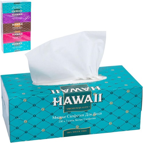 Салфетки бумажные HAWAII 200*2слоя в картонной упаковке