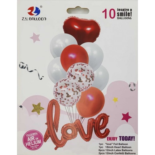 Набір фольгованих куль"Серце Love" 10шт.=1шт*76*47см+9шт*30см