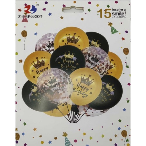 Набір повітряних куль 15шт.*30см "Happy birthday" рожеві,золоті,чорні