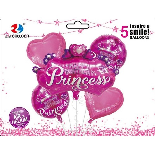 Кулі фольговані набір "Happy birthday-Princess" 5шт.=1шт*70см+4шт*45см