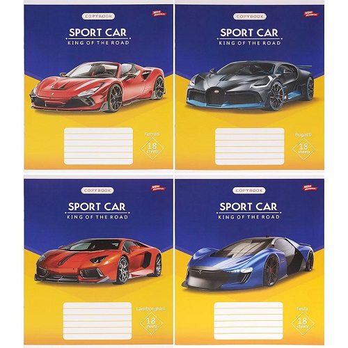 Тетрадь цветная 12 листов, коса с доп.линией "Sport Car" "Мечты сбываются"