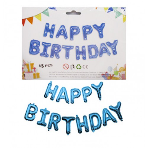 Шары фольгированные надпись "Happy birthday" 40см голубой