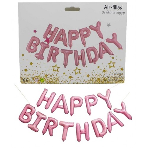 Набір фольгованих куль "Happy birthday" 40см рожеві