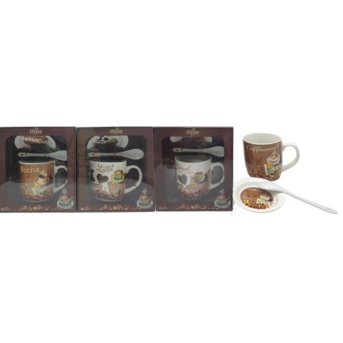 Чашка керамическая 350мл "Капучино" с блюдцем, ложкой