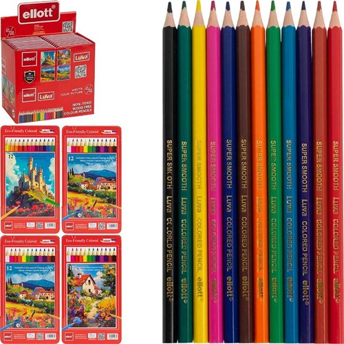 Набор карандашей 12 цветов Luva Пейзажи Ellott в металлическом пенале