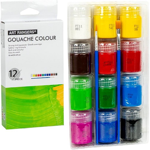 Фарби "Gouache"  12 кольорів*15мл з пензлями "Art Ranger"