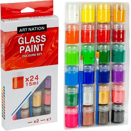 Фарби водостійкі 24 кольори * 15мл "Glass Paint" з кистями "Art Nation"