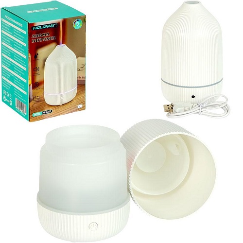 Зволожувач повітря з LED-підсвічуванням AROMA DIFFUSER 85*85*150мм, з вертикальним рифленим дизайном