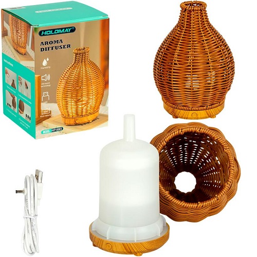 Зволожувач повітря з LED-підсвічуванням AROMA DIFFUSER 120*120*165мм у вигляді плетеної вази