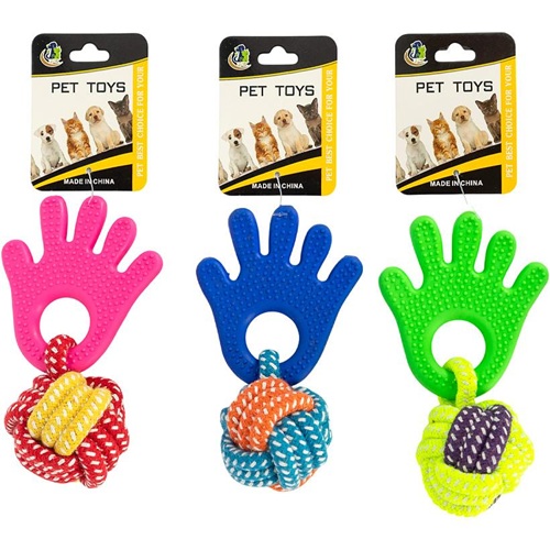 Іграшка жувальна "Долонька з канатним м'ячиком" для домашніх вихованців, 10*9*1см