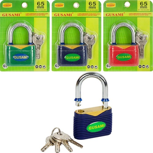 Замок навісний 65мм із захисним покриттям та ключами GUSAMI