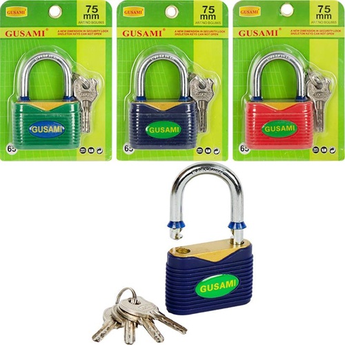 Замок навісний 75мм із захисним покриттям та ключами GUSAMI