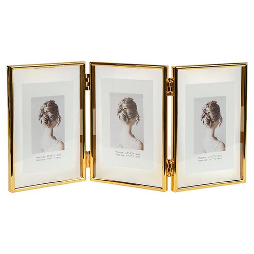 Фоторамка металлическая на 3 фото 10*15см GOLD