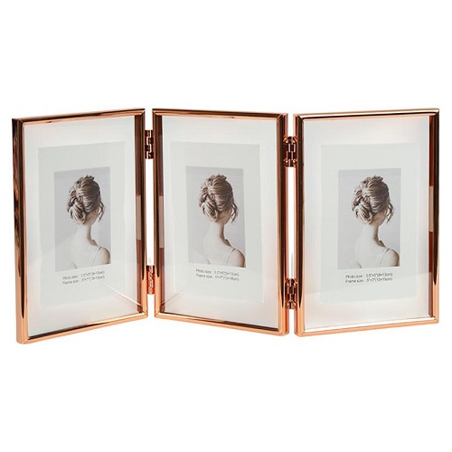 Фоторамка металева на 3 фото 10*15см Rose Gold
