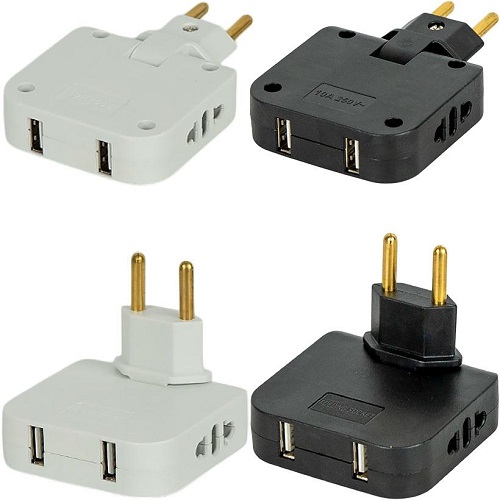 Мережевий перехідник 2USB+2UK/EU поворотний на 180 градусів, 250V 10А 6,5*2см