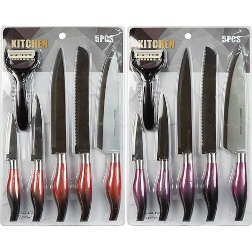 Набор кухонных ножей на блистере, 6 предметов с овощечисткой