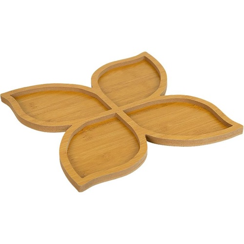 Мінажниця для закусок 29*29см на 4 секції "Листя", бамбук