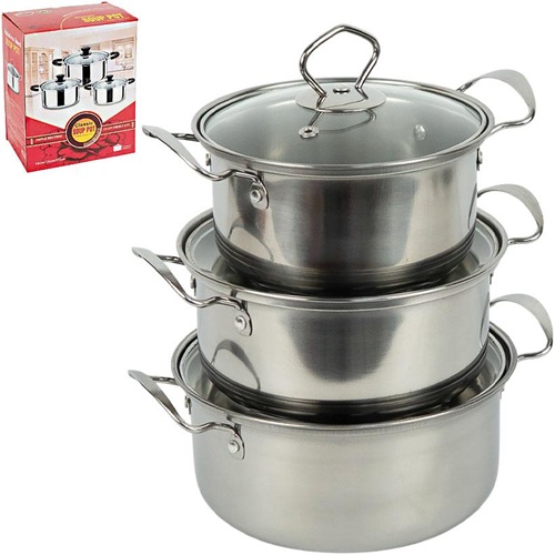 Набір каструль із нержавіючої сталі 3шт 1/1,5/2л з кришками Ø16/18/20см