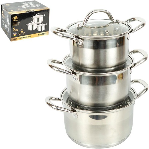 Набір каструль з нержавіючої сталі 3шт 1,7/2,5/3,4л з 5-шаровим дном та кришками Ø16/18/20см