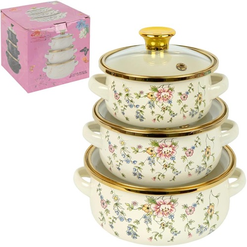 Набір емальованих каструль 3шт 0,4/0,7/1,1л з кришками Ø12/14/16см