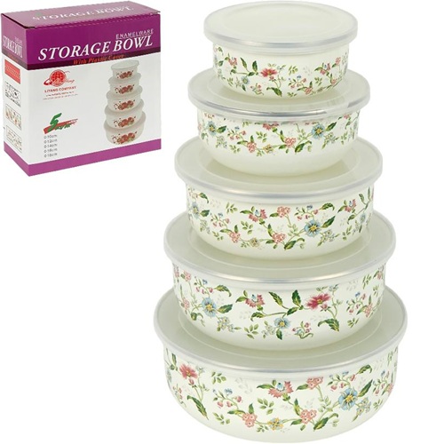 Набір із 5 емальованих судочків з кришками