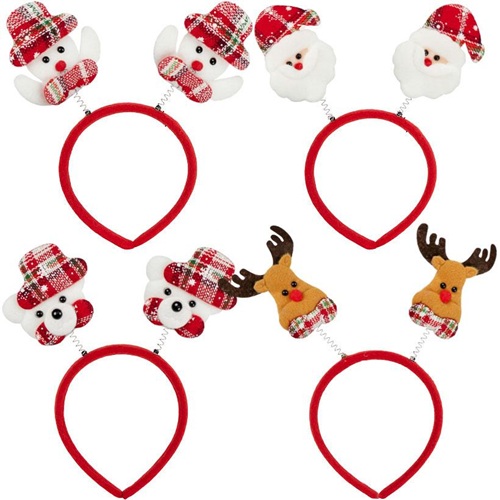 Ободок новорічний з пружинками "Санта/Ведмедик/Сніговик/Олень клітка"