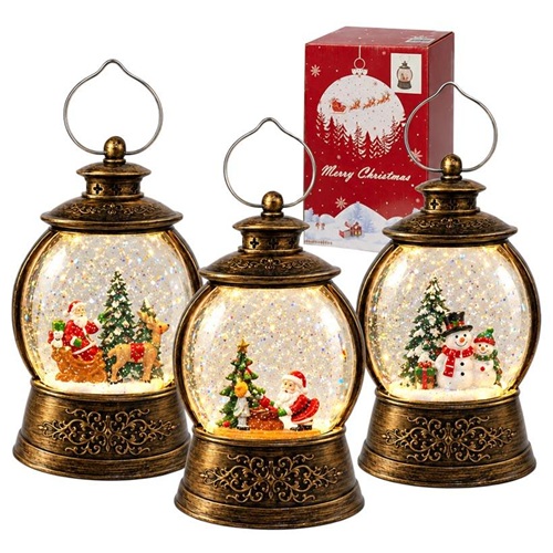 Новогодний музыкальный фонарь 24см с подсветкой и эффектом снега