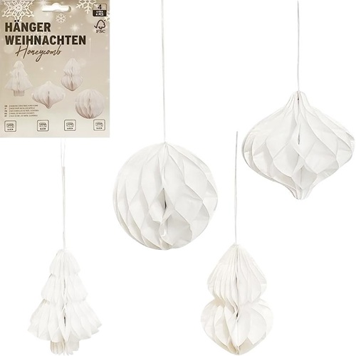 Набор подвесных бумажных новогодних украшений 4шт “Белые фигуры”