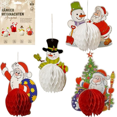 Набір підвісних паперових новорічних прикрас 4шт "Новорічні історії"