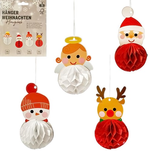 Набір підвісних паперових новорічних прикрас 4шт "Новорічні персонажі"