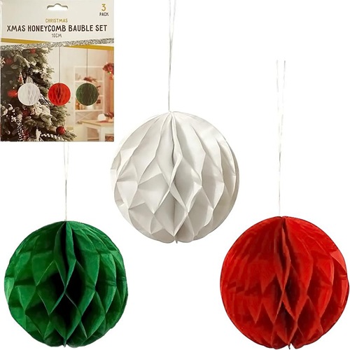 Набор подвесных бумажных новогодних украшений 3шт "Шар" Ø10см