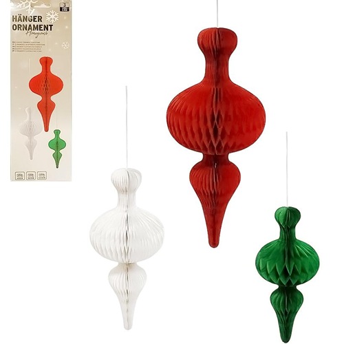 Набір підвісних паперових новорічних прикрас 3шт "Ліхтарик"