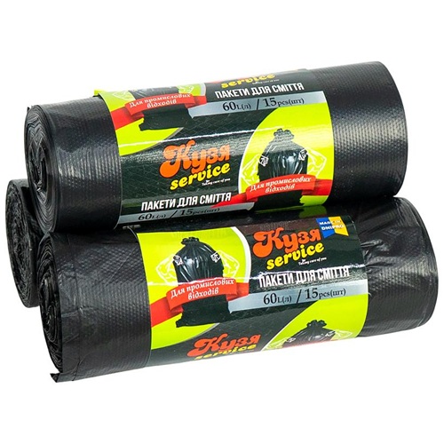 Пакет для "Промышленного"мусора 60*15 60л 15 штук Кузя Service