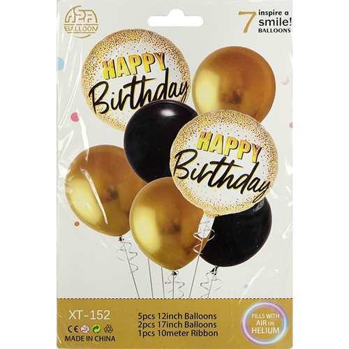 Набор воздушных шаров 7шт (черно-золотая палитра с надписью Happy Birthday) для создания фотозоны