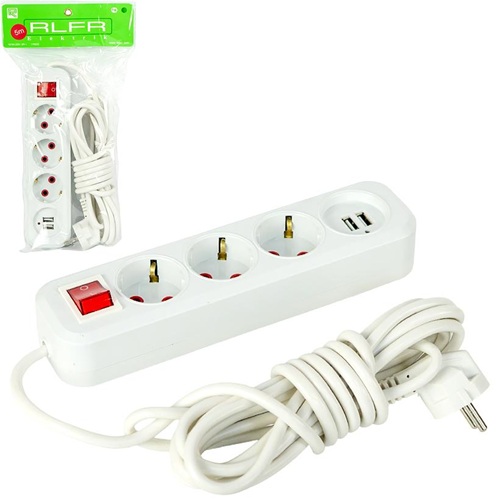 Удлинитель с выключателем на 3шт/5м и 2 USB