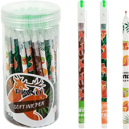 Ручка шариковая "олень, лиса" 0,7мм, синяя PIANO в тубусе