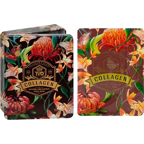 Набір Масок 2в1 тканинних 10шт "Collagen" для обличчя в металевому боксі