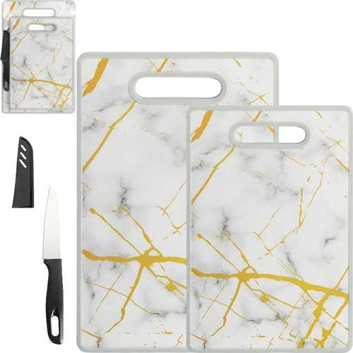 Набір дощок 2шт з мармуровим візерунком + ніж, білий